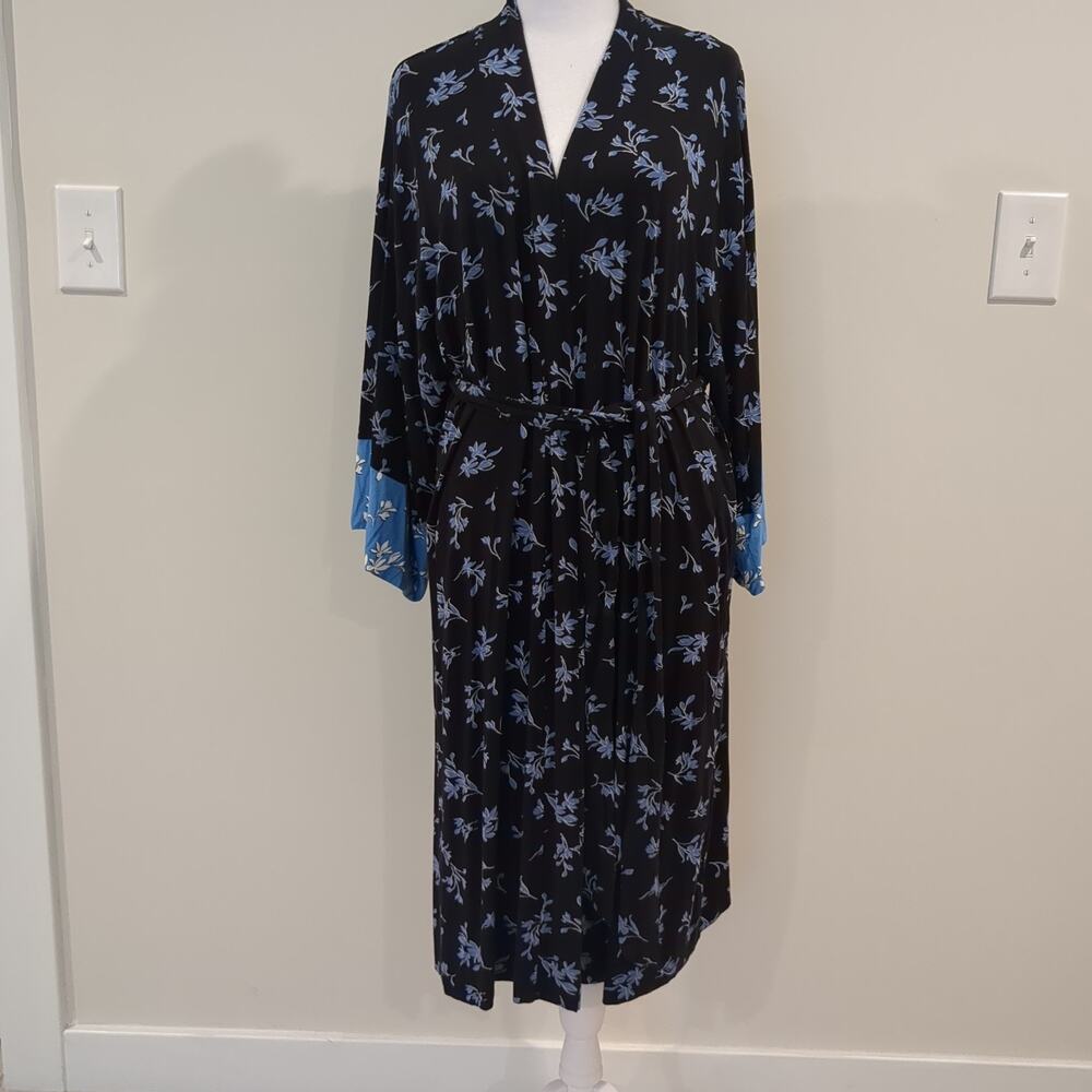 Soma Cool Nights Kimono Midi Robe Belted Blue Floral Print size S/M
